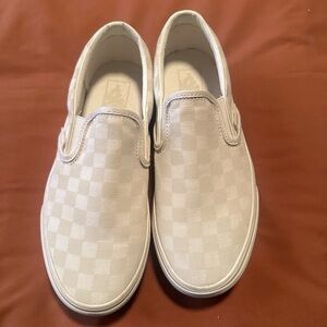 White Checkered Slip-On Shoes